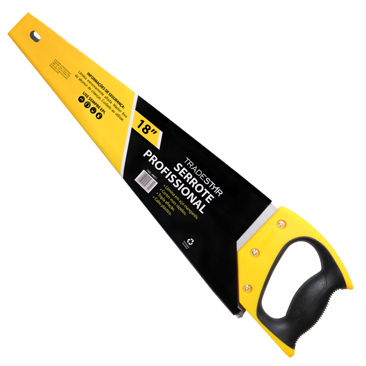 Kit 2 Serrote para madeira Tradestar 18 e 20 polegadas com cabo emborrachado. Lâmina em aço manganês, tripla afiação, cortes rápidos. Ferramenta profissional para marcenaria e construção.