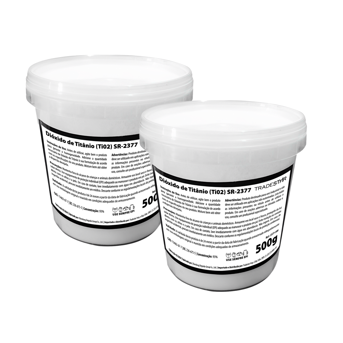 Dióxido de Titânio SR-2377 Pigmento Branco 1Kg Rutilo - Pigmento mineral de alta qualidade para uso em tintas, cosméticos e alimentos. Proporciona brilho, opacidade e melhora a consistência. Ideal para pintura, tintura de tecidos e projetos de artesanato. Embalagem com 2 potes de 500g cada, totalizando 1Kg. Produto original, com garantia e envio imediato.