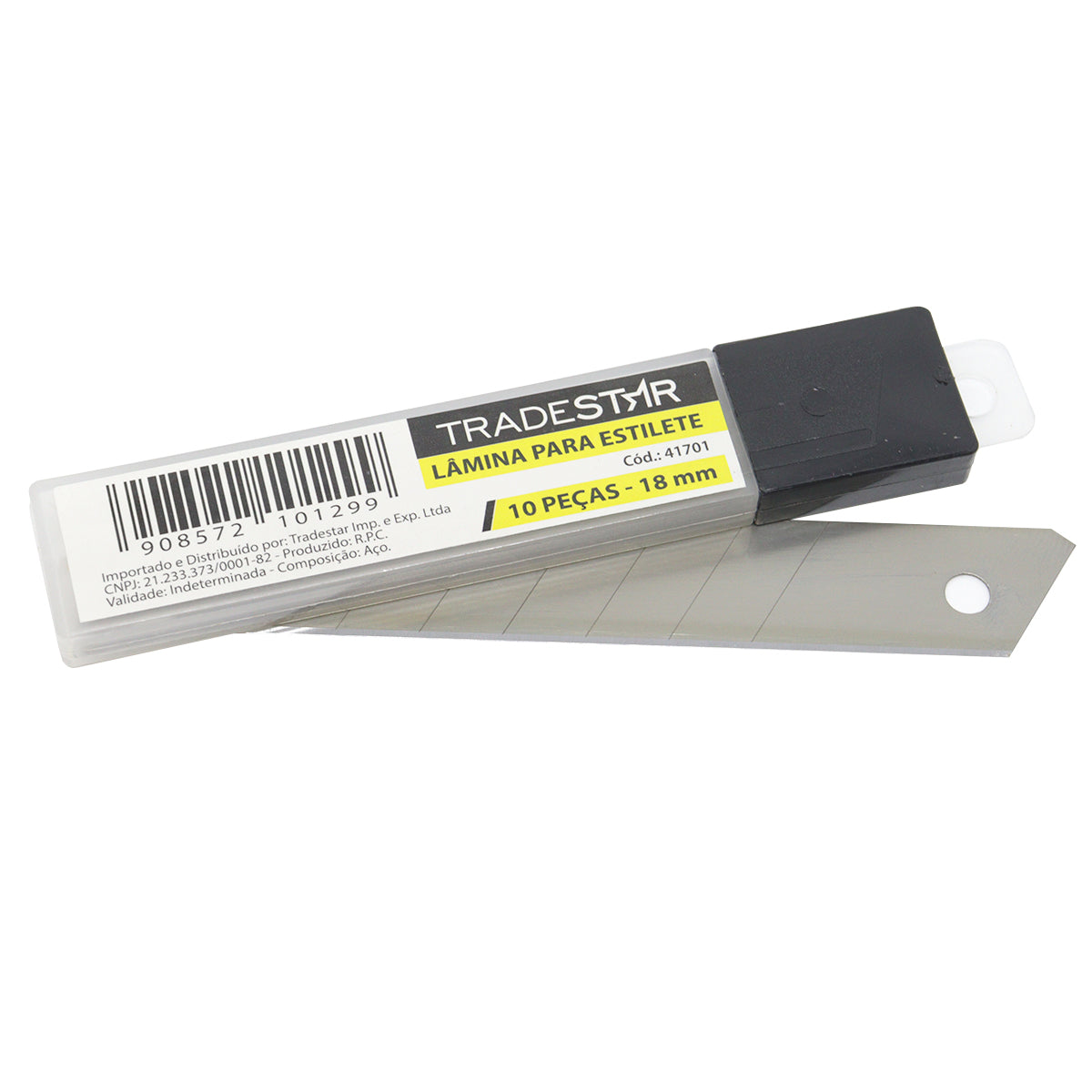 Kit 50 lâminas para estilete larga 18mm Tradestar, ideal para cortes precisos em diversos materiais como madeira, drywall e plástico. Lâminas de aço carbono duráveis, perfeitas para uso em artesanato, construção e aplicações industriais. Conjunto com 5 embalagens de 10 peças cada.