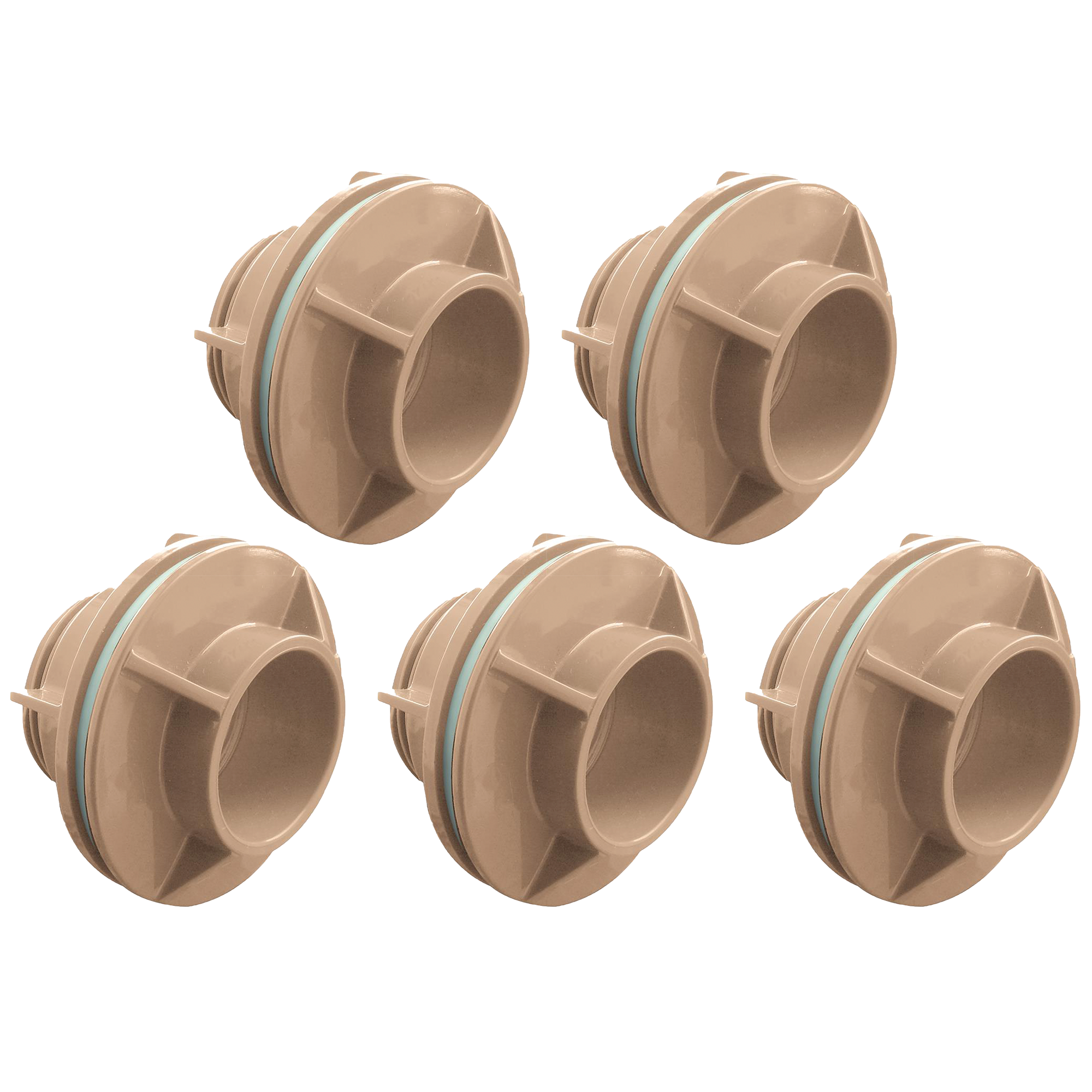 Kit com 5 Adaptadores Flange Soldável 50MM x 1.1/2" para Caixa d'Água. Conexão de PVC resistente e durável para encanamento. Ideal para instalação e manutenção de caixas d'água.