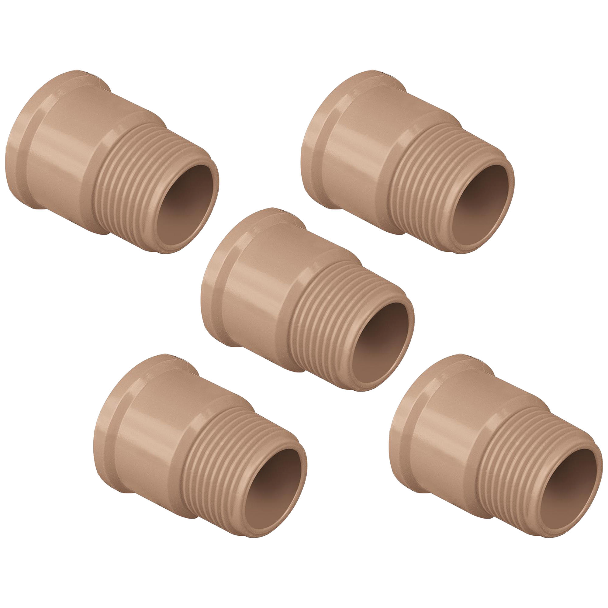 Kit com 5 adaptadores curtos soldáveis de 25mm x 3/4" para caixa d'água, ideal para instalações hidráulicas. Conexão segura e eficiente, livre de vazamentos. Fabricado em PVC, bitola de 25mm x 3/4". Produto original, novo e com garantia.