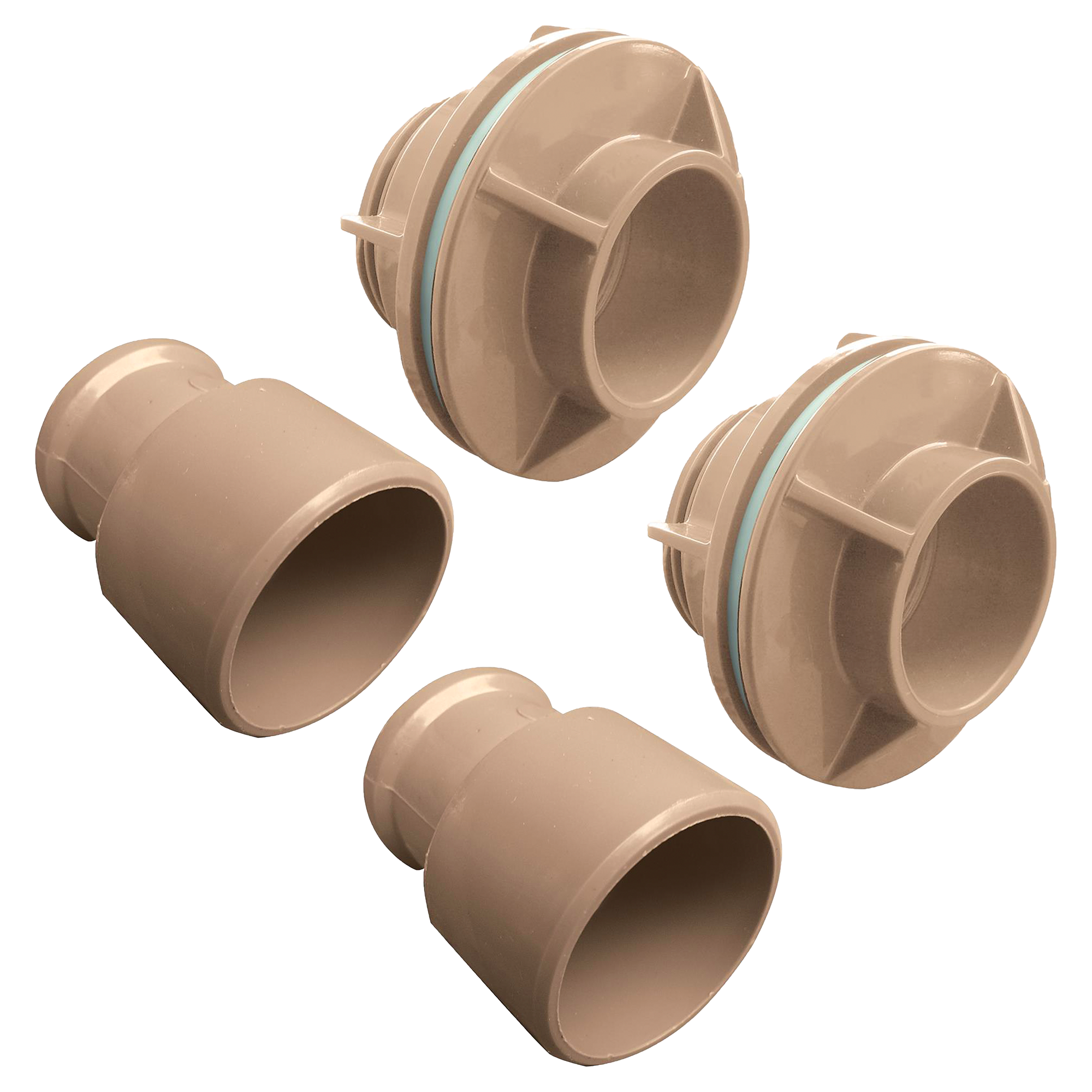 Kit 2 Adaptador Flange 50mm + 2 Bucha de Redução 50x25mm Akato em PVC marrom para instalações hidráulicas. Reduz diâmetros, fácil instalação, conexão segura e livre de vazamentos. Ideal para encanamentos e projetos de construção.