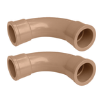 Kit com 2 curvas de 90 graus curtas soldáveis de 50mm Akato, peça de encanamento em PVC para instalações hidráulicas. Ideal para mudança de direção em tubulações. Cor marrom.