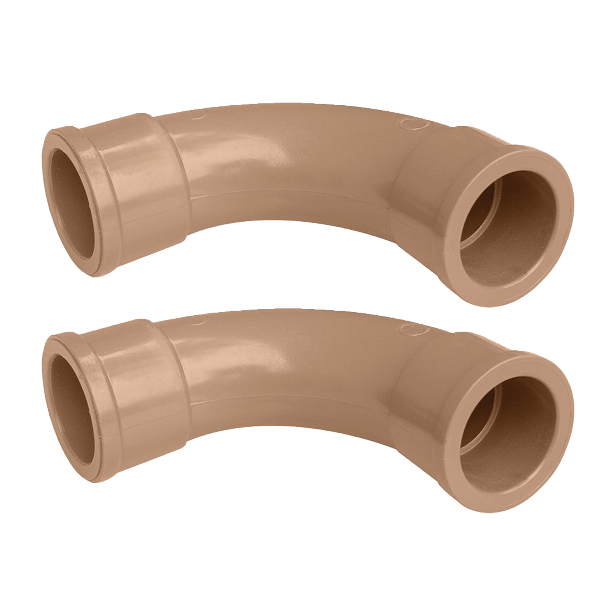 Kit com 2 curvas de 90 graus curtas soldáveis de 50mm Akato, peça de encanamento em PVC para instalações hidráulicas. Ideal para mudança de direção em tubulações. Cor marrom.