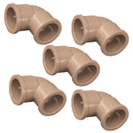 Kit com 5 joelhos 90º soldáveis 25mm Akato, peça de encanamento em PVC para mudança de direção em instalações hidráulicas. Ideal para projetos de construção e reforma. Pronta entrega e envio imediato.