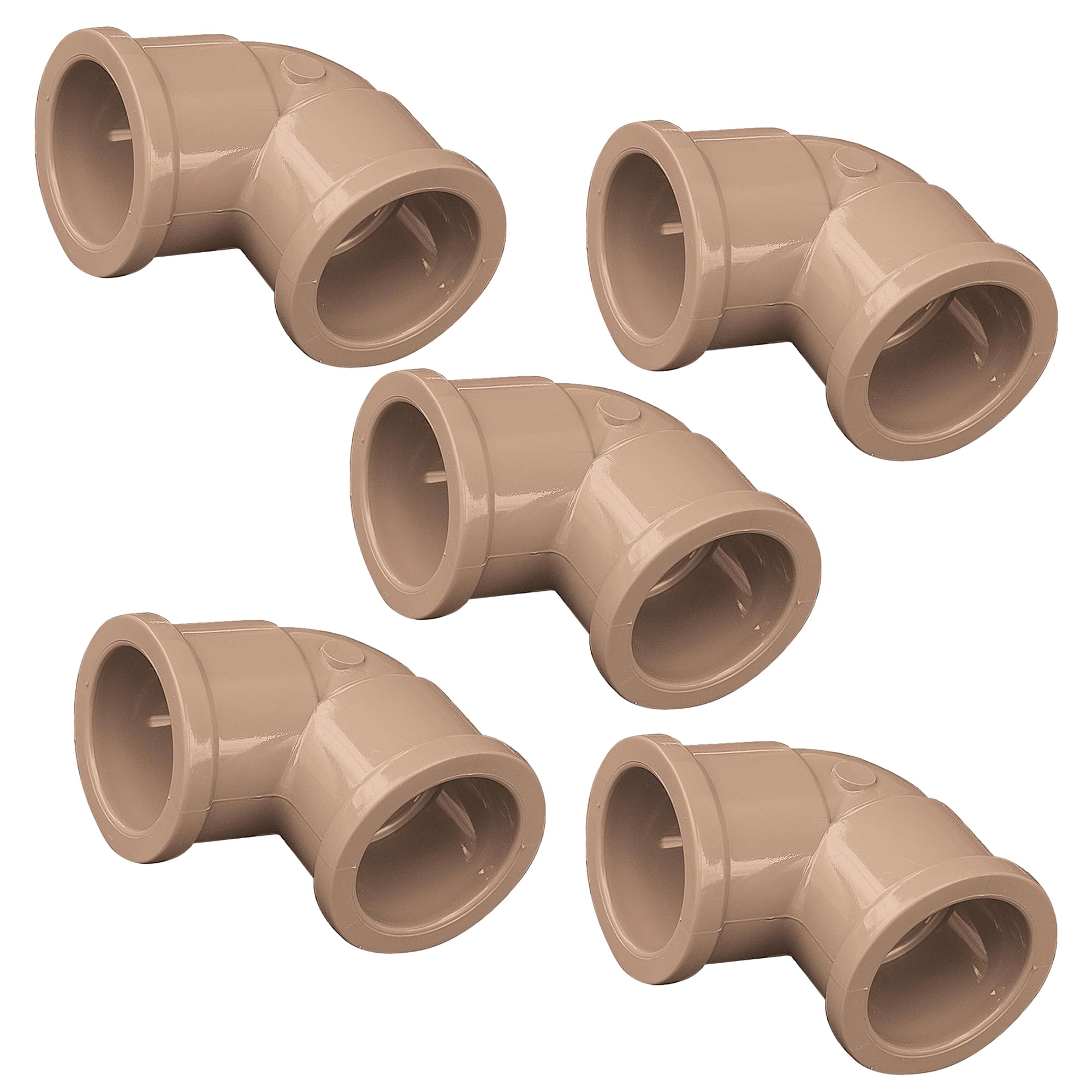 Kit com 5 joelhos 90º soldáveis 25mm Akato, peça de encanamento em PVC para mudança de direção em instalações hidráulicas. Ideal para projetos de construção e reforma. Pronta entrega e envio imediato.