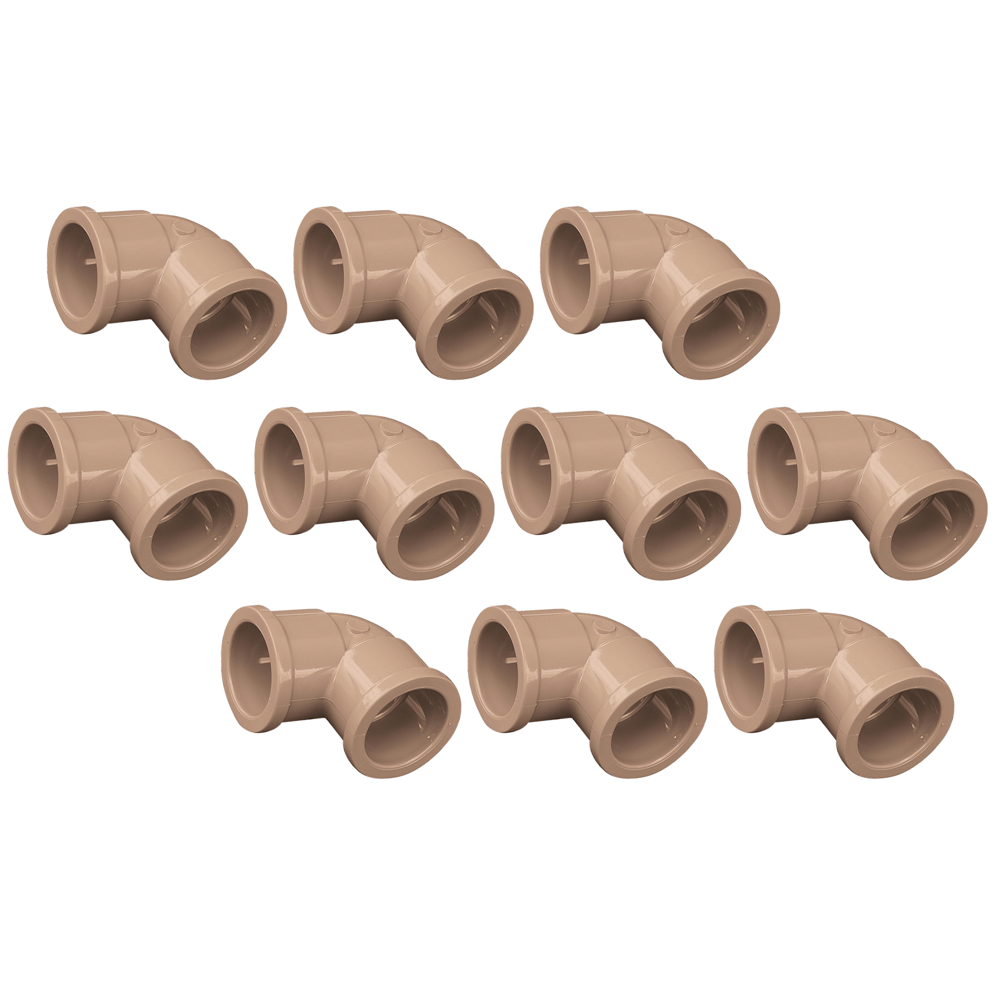 Kit com 10 joelhos de 90º soldáveis de 25mm Akato, peças de PVC para instalações hidráulicas. Ideal para mudanças de direção em tubulações. Kit com 10 unidades, pronta entrega.