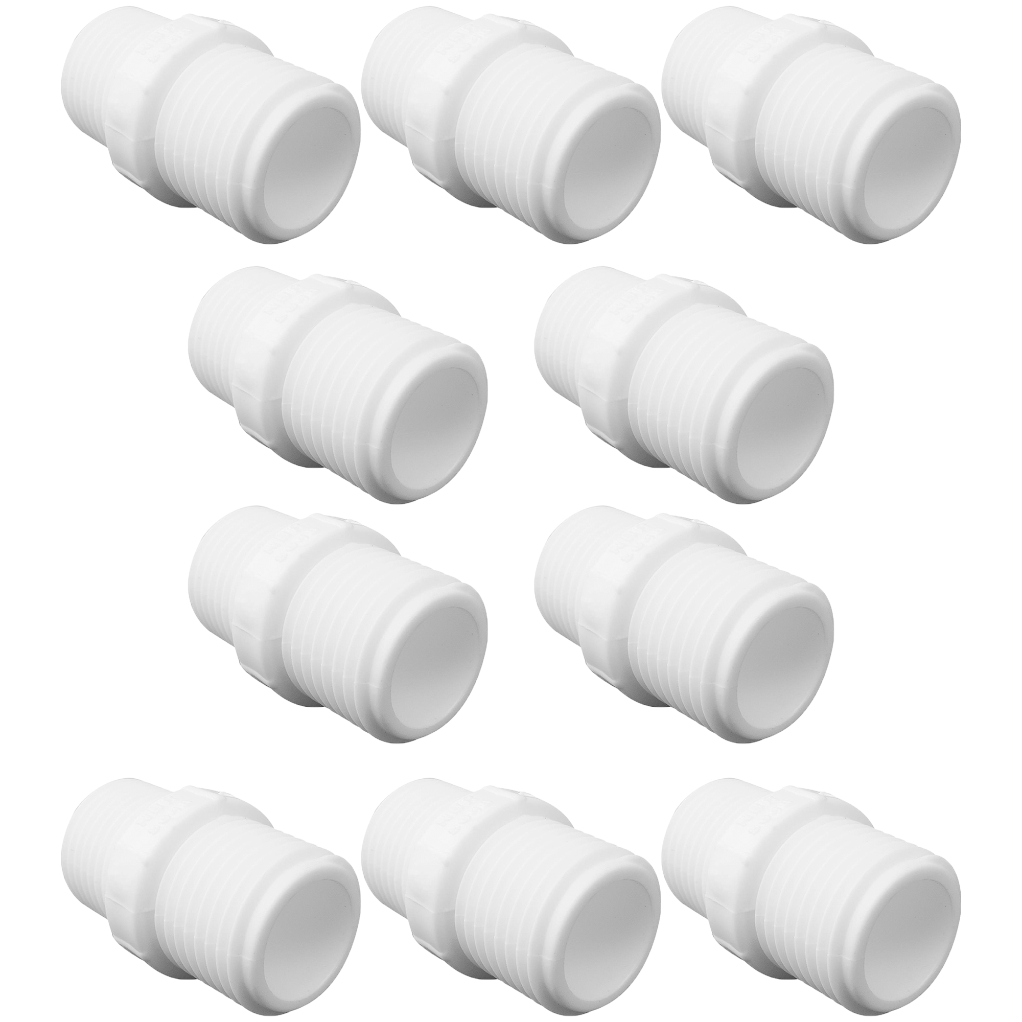 Kit com 10 Nípel Roscável 1/2" Akato em PVC branco, ideal para conexões de tubos roscáveis. Conexão segura e livre de vazamentos. Kit com 10 unidades, envio imediato e garantia.