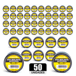 Kit com 50 rolos de fita isolante preta antichama Tradestar 19mm x 5m, ideal para isolamento elétrico, proteção de fios e cabos, e organização. Fita de PVC de alta resistência, suporta até 600V e 80°C. Perfeita para uso em projetos elétricos e DIY.