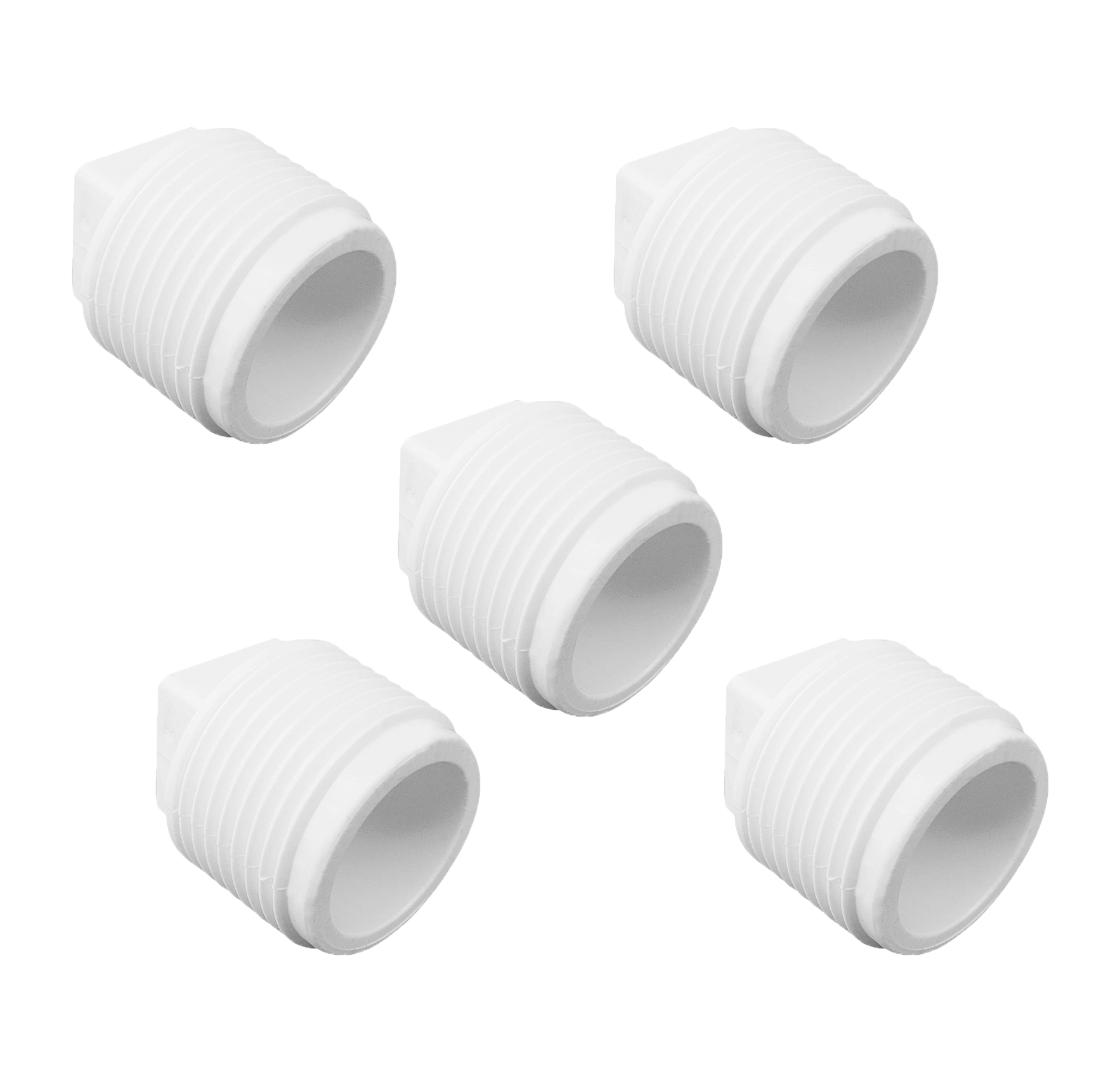 Kit com 5 plugues roscáveis 3/4" Akato brancos em PVC. Ideal para vedação de tubos roscados, fácil instalação e garantia de qualidade. Kit com 5 unidades, envio imediato.