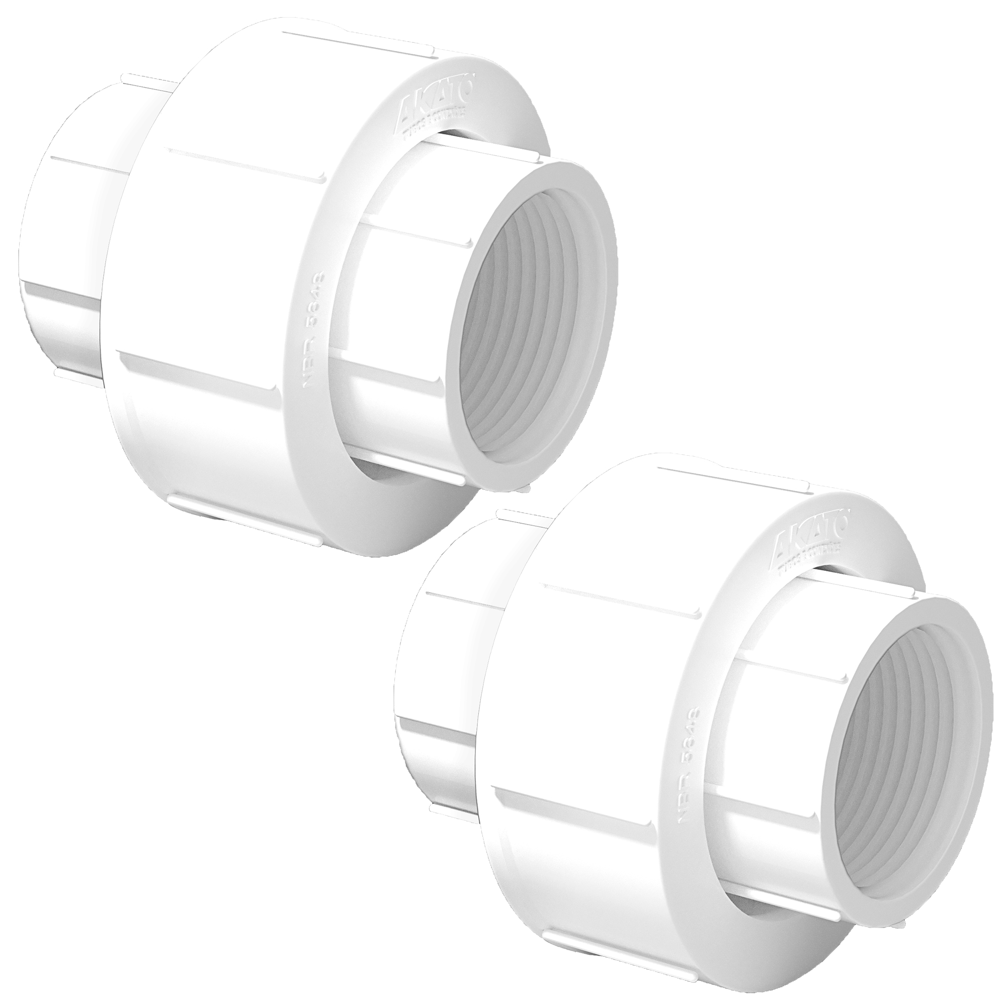 Kit com 2 uniões roscáveis 1/2" Akato em PVC branco, ideal para conexões de tubos roscados. Conexão segura e sem vazamentos. Perfeito para instalações hidráulicas. Produto original, novo e com garantia.