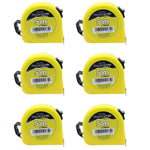 Kit com 6 Trenas ABS 5m x 19mm Tradestar - Trenas de bolso amarelas com fita de aço, presilha para cinto e alça de segurança. Ideal para construção civil, marcenaria, eletricistas e revenda.