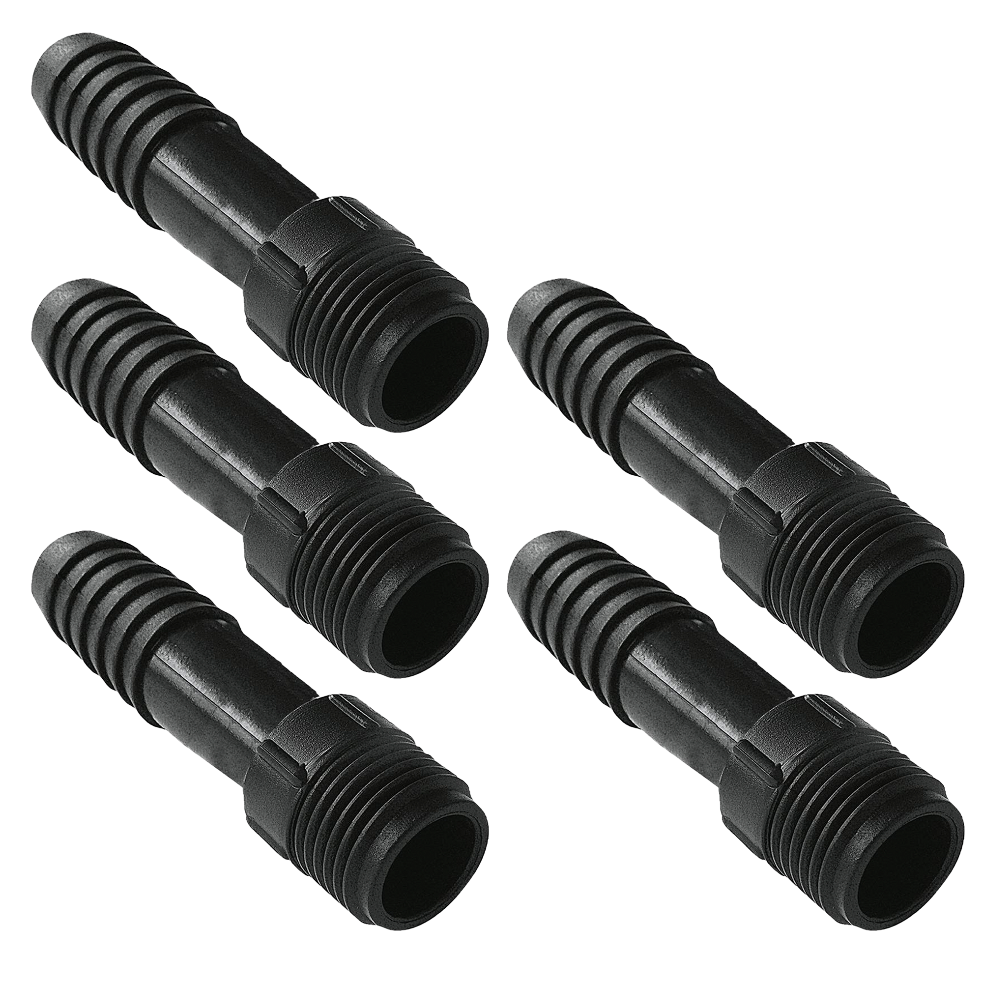 Kit com 5 adaptadores internos 3/4" preto Akato. Conectores de polietileno para sistemas hidráulicos, com rosca interna de 3/4 polegadas. Ideal para montagem segura e eficiente. Kit com 5 unidades.