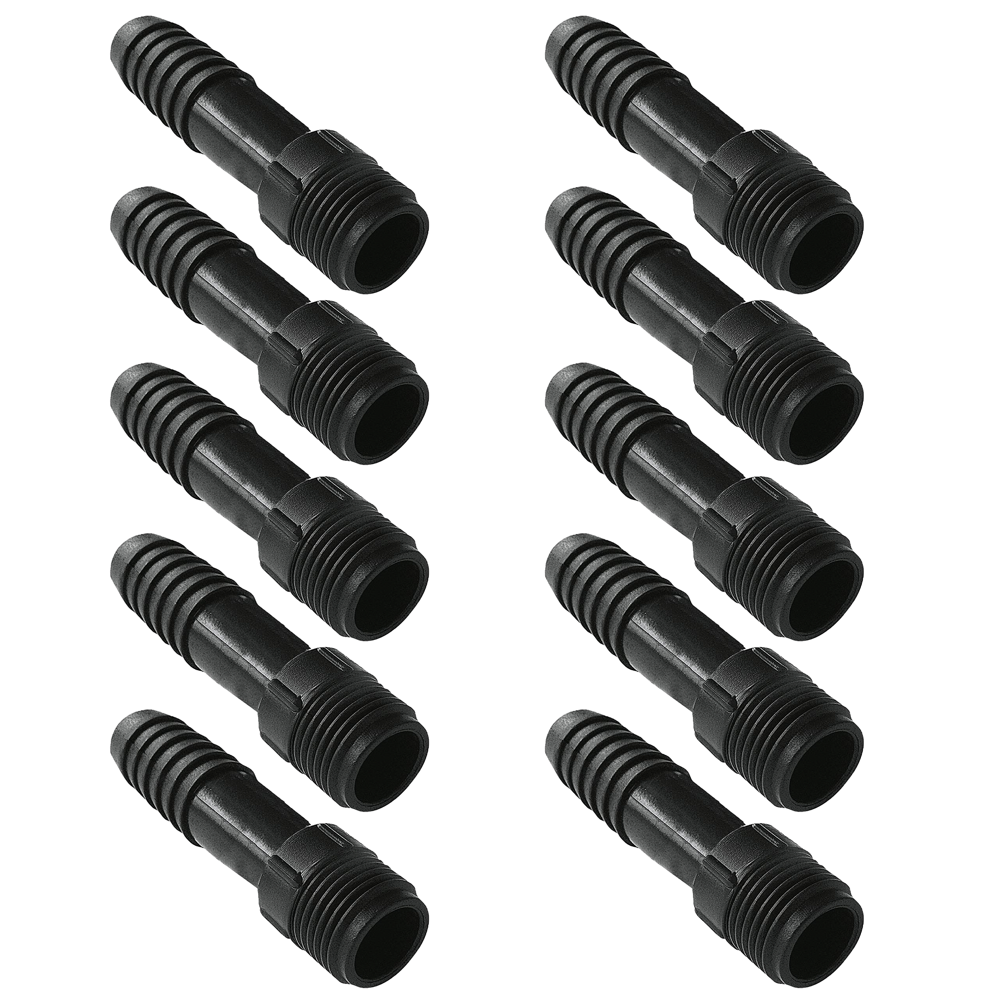 Kit com 10 adaptadores internos 3/4" pretos Akato. Conectores de polietileno para sistemas hidráulicos, ideais para montagem segura e eficiente. Adaptadores com rosca interna de 3/4 polegadas, duráveis e resistentes.