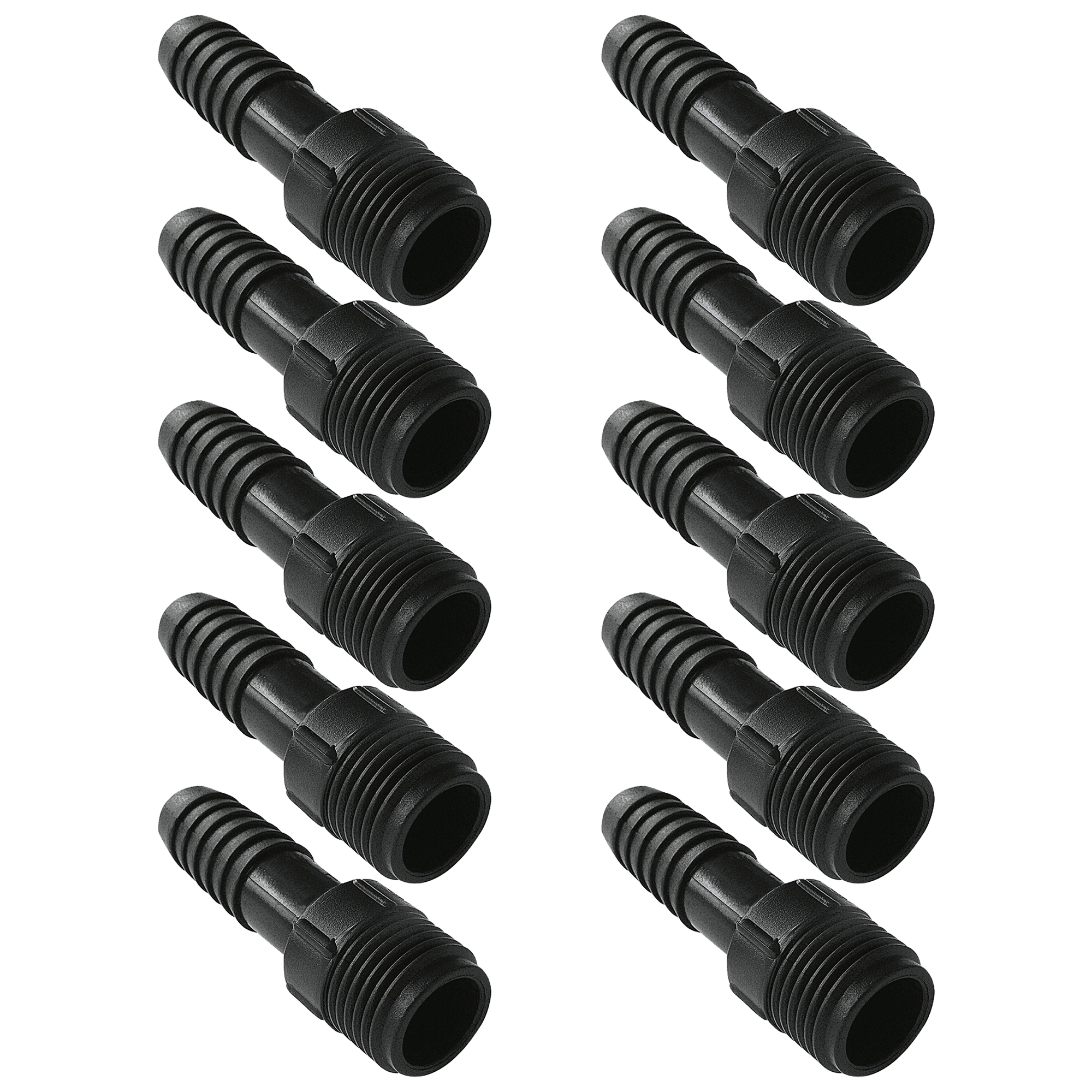 Kit com 10 adaptadores de redução interno 1/2" x 3/8" preto. Adaptadores de polietileno para conexões hidráulicas seguras e eficientes. Ideal para sistemas de encanamento e instalações que necessitam de redução de bitola.