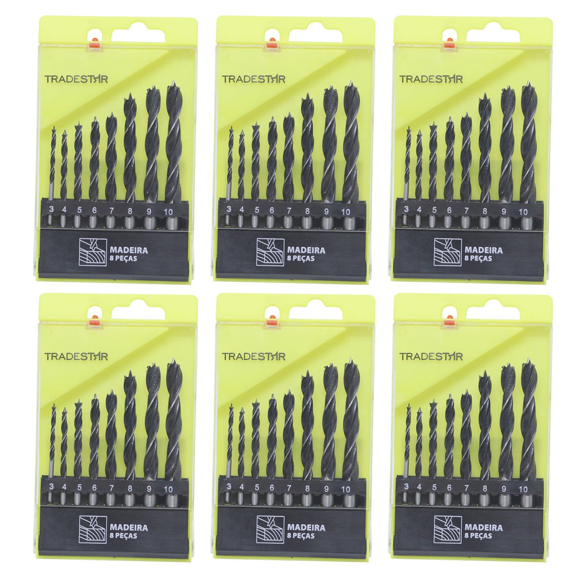 Jogo de Brocas para Madeira Tradestar com 48 peças em aço carbono, com pontas de 3 pontas para perfurações precisas em madeira, MDF, compensado e aglomerado. Kit completo com tamanhos variados e estojo organizador. Ideal para marceneiros, carpinteiros e projetos DIY.