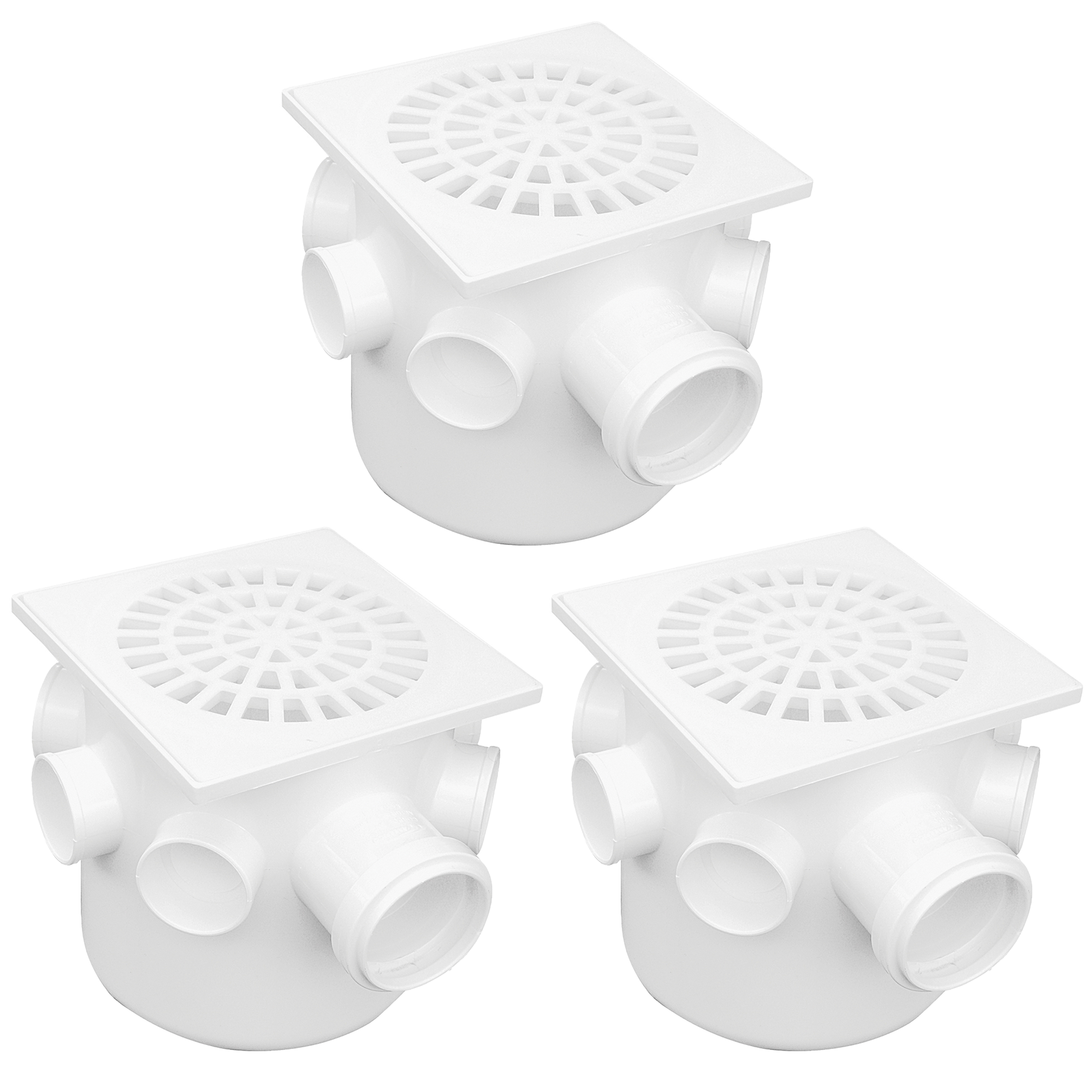 Kit com 3 Caixas Sifonadas DN150 Akato para sistema de esgoto, com 5 entradas e 1 saída DN50. Ideal para instalações hidráulicas, facilitando o fluxo de água e otimizando o sistema. Produto resistente, durável e de fácil manutenção.