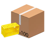Kit com 100 caixas de luz 4x2 amarelas para embutir. Ideal para instalações elétricas residenciais e comerciais. Produto novo, original e com garantia.
