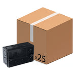 Kit com 25 caixas de luz 4x2 para embutir na cor preta. Ideal para instalações elétricas residenciais e comerciais. Caixa de embutir com design discreto e durável, perfeita para interruptores e tomadas. Embalagem com 25 unidades.