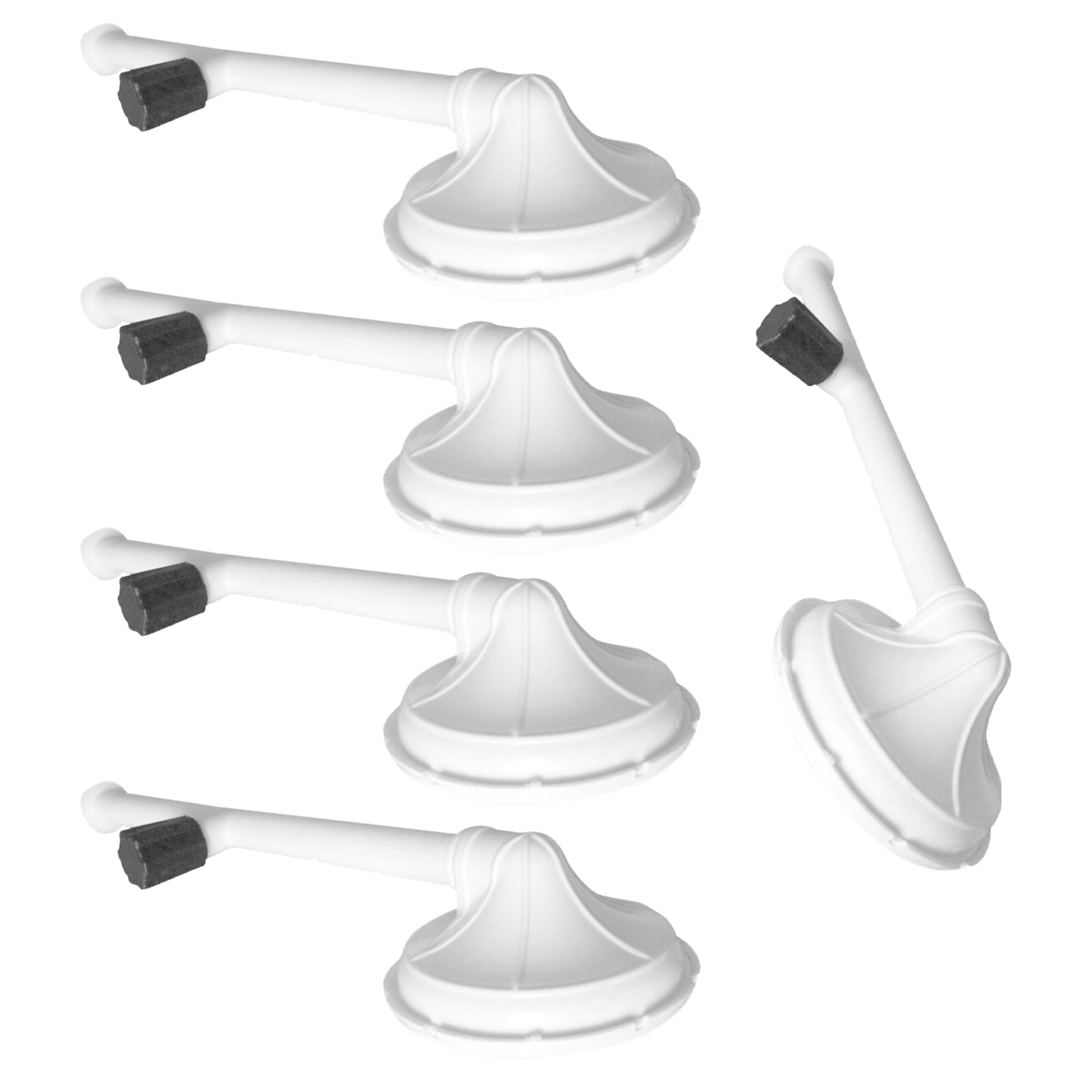 Kit com 5 chuveiros ducha de plástico branco Akato 4 polegadas com registro. Ideal para banheiros, oferece fluxo de água confortável e controle fácil. Kit com 5 unidades, envio imediato.