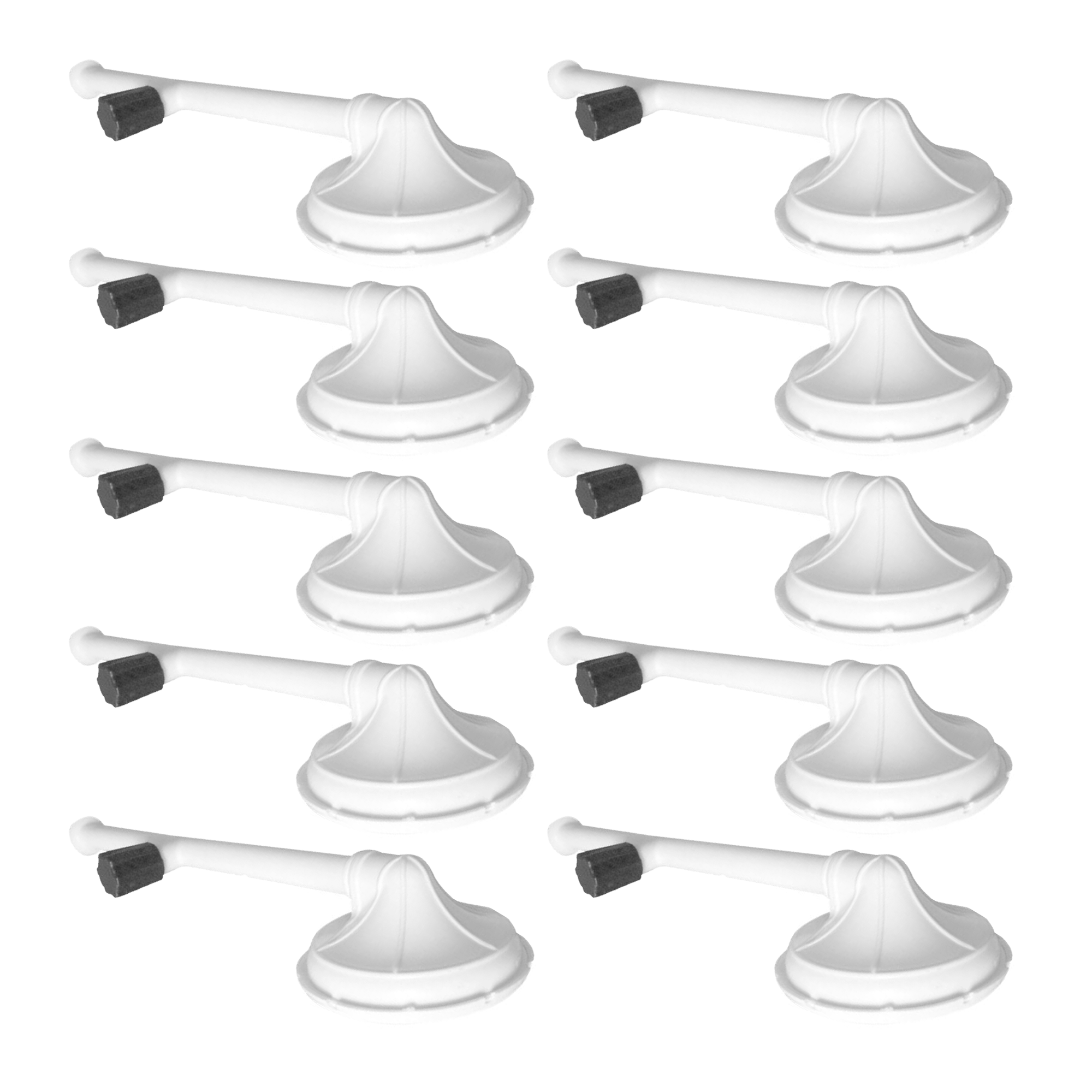 Kit com 10 chuveiros duchas de plástico branco 4" com registro Akato, ideal para banheiros. Chuveiros duráveis e com design moderno, proporcionando conforto e controle de vazão.