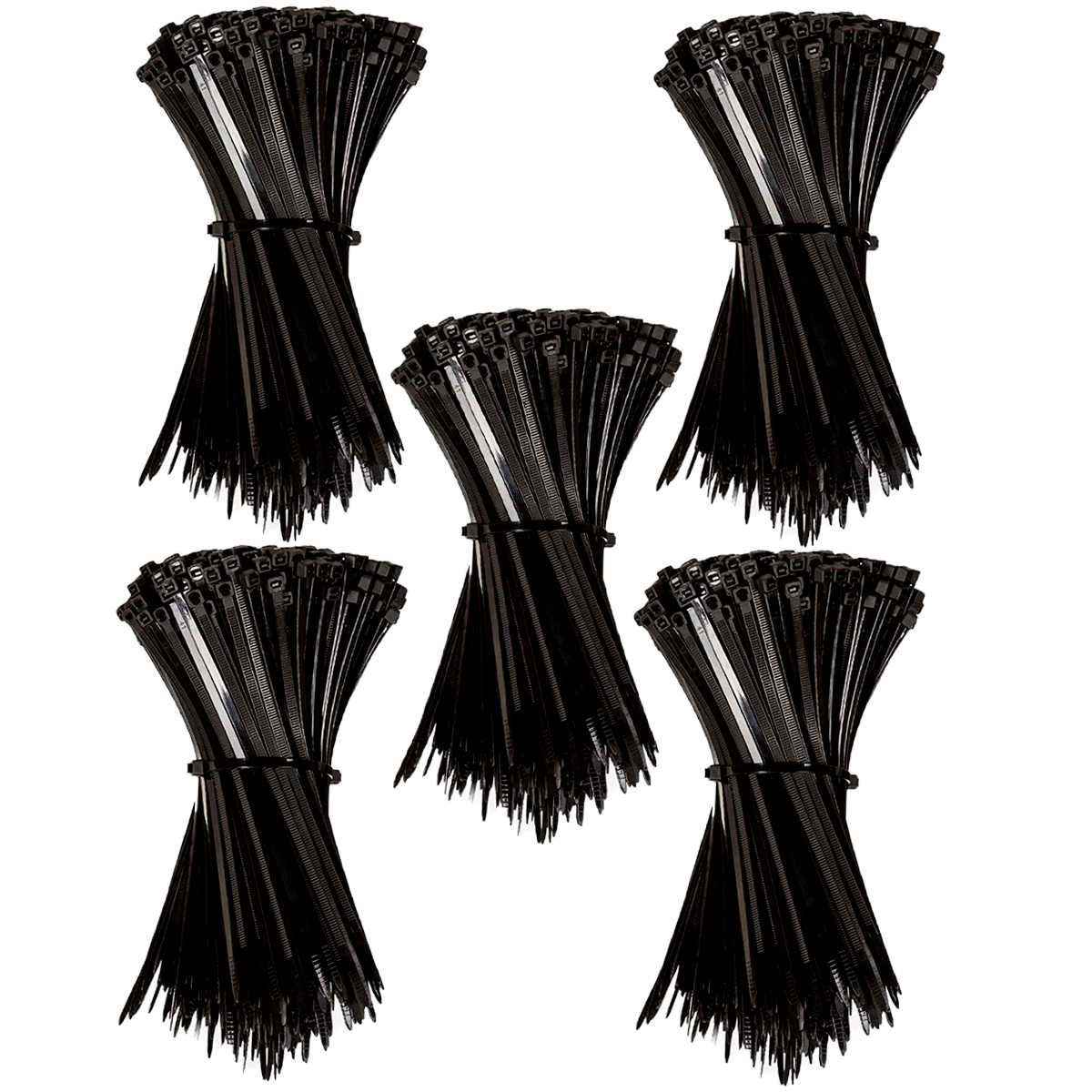 Abraçadeira de nylon preta Tradestar 2,5x150mm, ideal para organizar e fixar cabos e fios. Pacote com 500 unidades, durável e versátil para eletrônica, construção e automotivo.