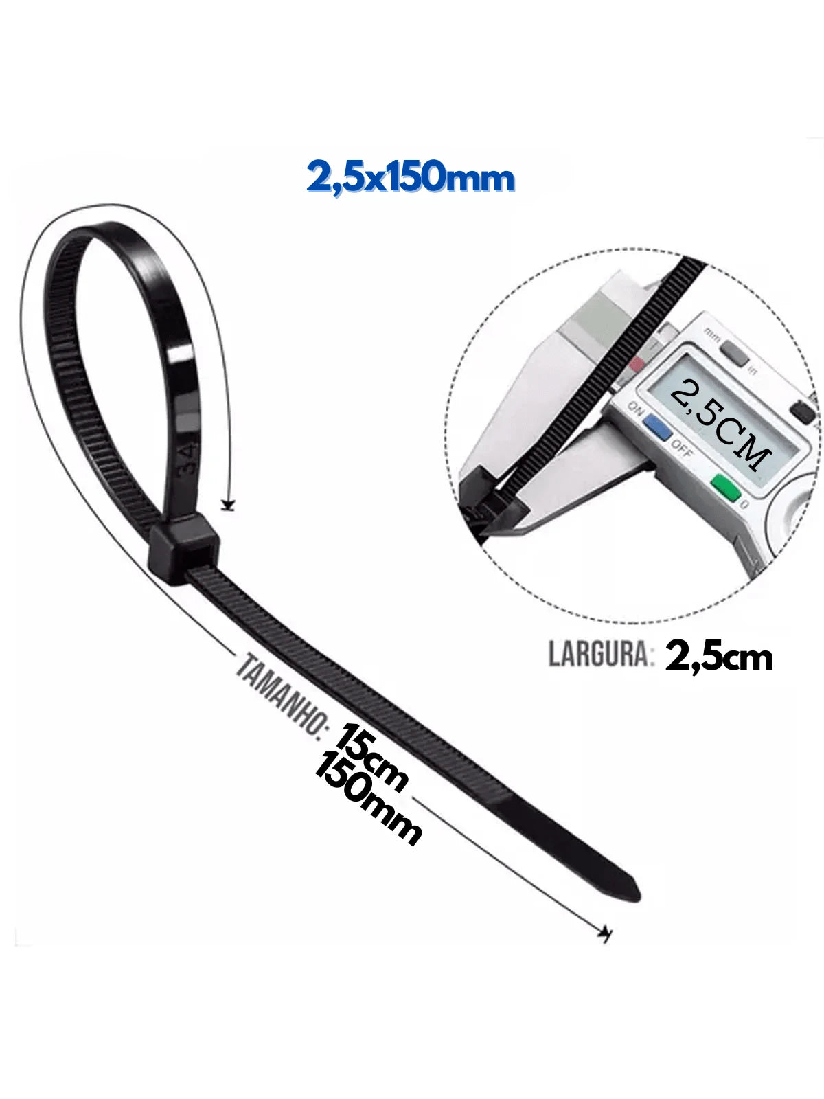 Abraçadeira de nylon preta Tradestar 2,5x150mm, ideal para organizar e fixar cabos e fios. Pacote com 500 unidades, durável e versátil para eletrônica, construção e automotivo.