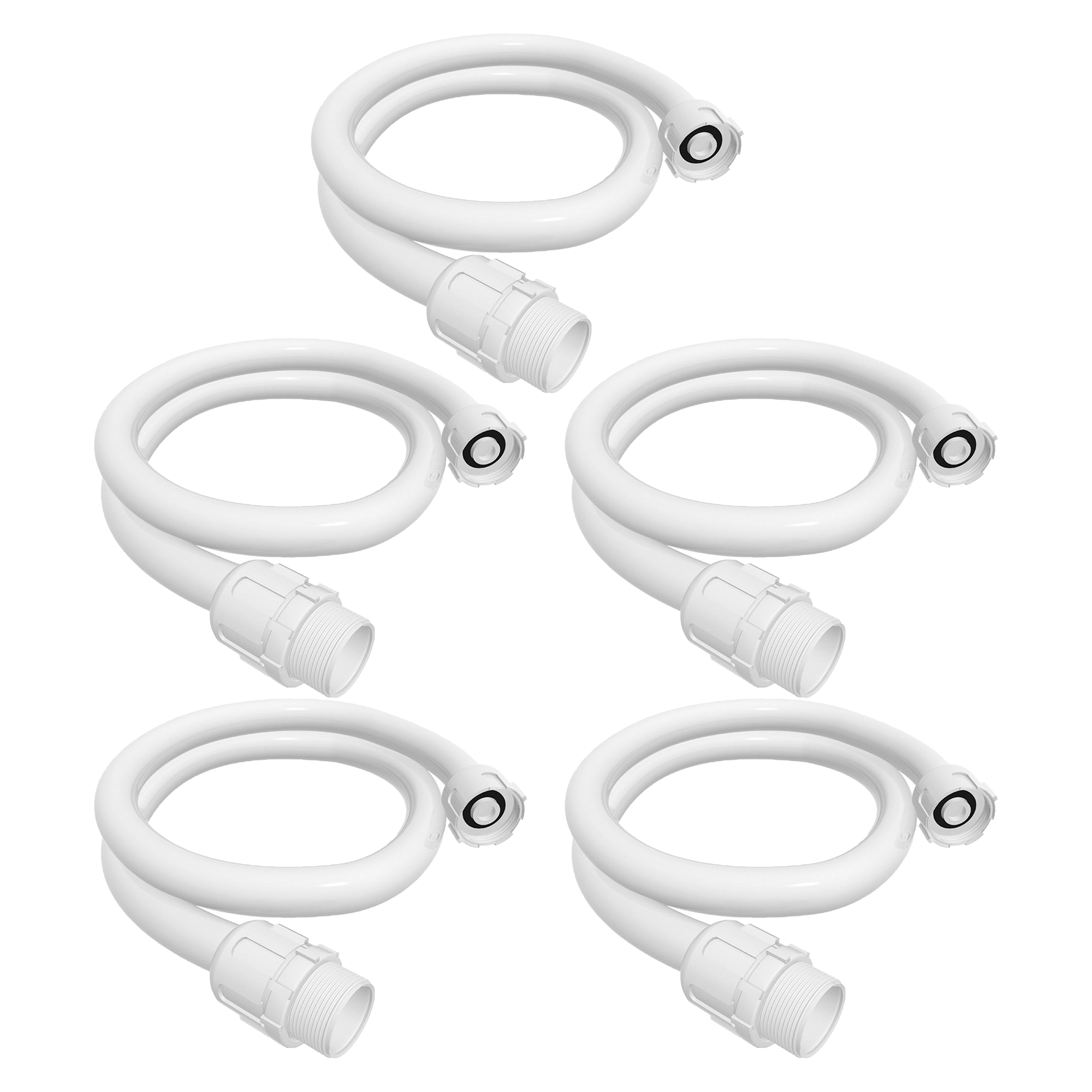 Kit com 5 engates flexíveis brancos de 1/2" x 50cm com anel deslizante, ideal para instalações hidráulicas. Produto Akato, durável e resistente à corrosão, com vedação segura e fácil instalação. Perfeito para encanamento residencial e comercial.