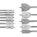 Kit de 15 brocas para madeira, incluindo 10 brocas chatas de 1/4" a 1.1/2" e 5 brocas de 3 pontas de 8MM. Ferramentas de alta precisão para marcenaria e uso doméstico, ideais para perfurações precisas em madeira.