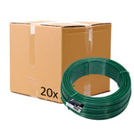 Kit com 20 rolos de arame para tela revestido em PVC verde, 1kg cada, BWG14, 2,11mm. Ideal para instalação de gesso e outras aplicações. Arame galvanizado com revestimento que aumenta a proteção e durabilidade. Embalagem com 20kg no total.