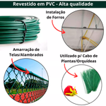 Kit com 25 rolos de arame para tela revestido em PVC verde, ideal para diversas aplicações como amarração de telas e alambrados, instalação de forros e uso em plantas e orquídeas. Arame de alta qualidade, resistente e durável.