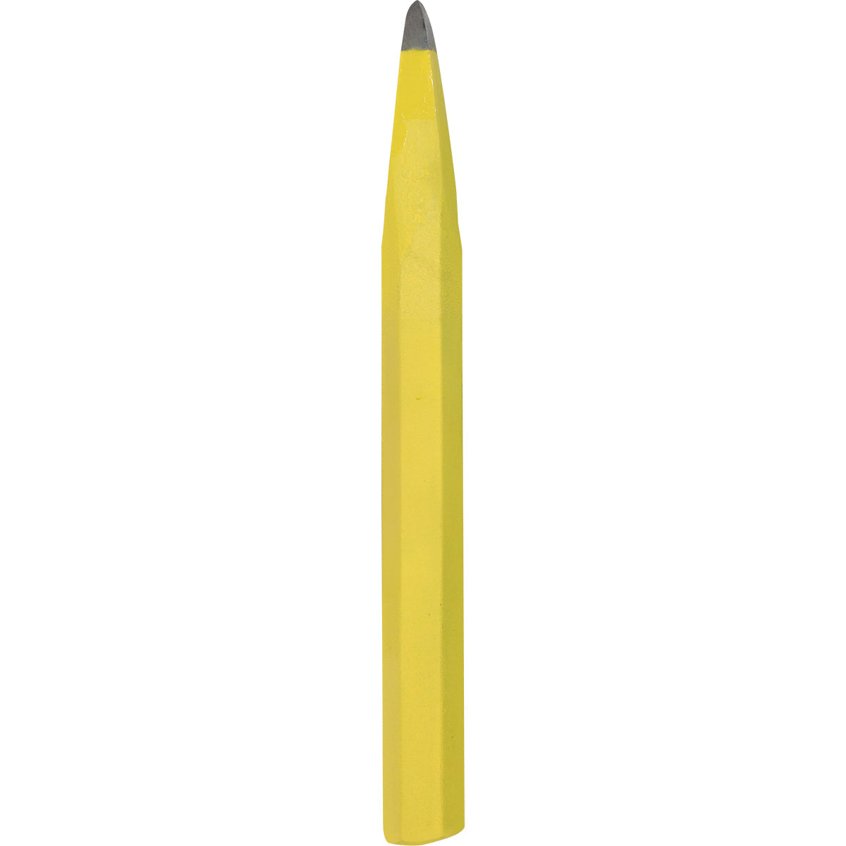 Ponteiro Redondo 3/4x8 Tradestar amarelo, ferramenta de aço para construção e demolição. Ideal para abrir dutos, fazer furos em concreto, cortar tijolos e blocos. Kit com marreta e talhadeira disponível.