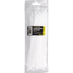 Abraçadeira de nylon branca Tradestar 2,5x200mm - Pacote com 500 unidades (5 pacotes de 100). Ideal para organizar e fixar cabos, fios e outros itens. Resistente, durável e fácil de usar. Perfeita para eletrônica, construção, jardinagem e automotivo.