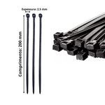 Abraçadeira de nylon preta Tradestar 2,5x200mm, pacote com 500 unidades, ideal para organizar e fixar cabos e fios em eletrônica, construção civil e automotivo.