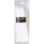 Abraçadeira de nylon branca Tradestar 3,6x200mm, ideal para organizar e fixar cabos e fios. Pacote com 500 unidades, resistente e versátil para eletrônica, construção e jardinagem.