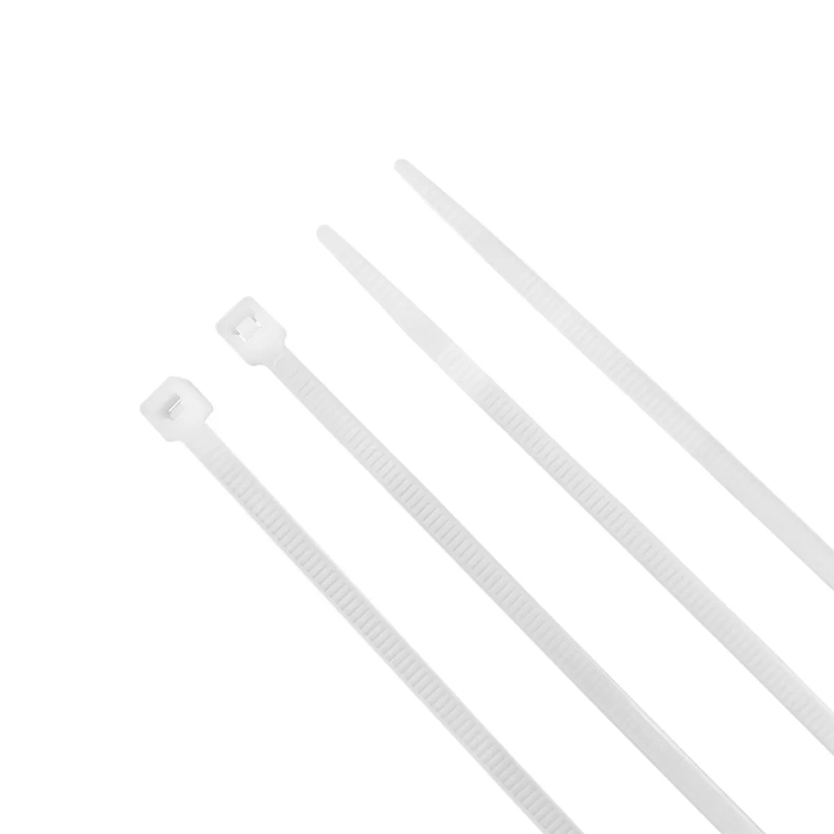 Abraçadeira de nylon branca Tradestar 3,6x200mm, pacote com 500 unidades. Ideal para organizar e fixar cabos, fios e outros itens em eletrônica, construção, jardinagem e automotivo. Durável, versátil e fácil de usar.