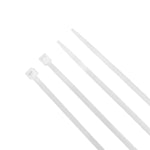 Abraçadeira de nylon branca Tradestar 3,6x200mm, pacote com 500 unidades. Ideal para organizar e fixar cabos, fios e outros itens em eletrônica, construção, jardinagem e automotivo. Durável, versátil e fácil de usar.
