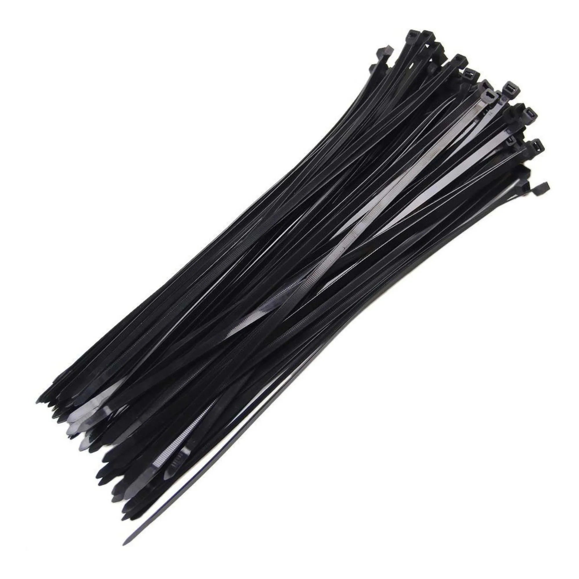 Abraçadeira de nylon preta Tradestar 3,6x250mm, pacote com 500 unidades. Ideal para organizar e fixar cabos, fios e outros itens em eletrônica, construção civil, jardinagem e automotivo. Durável, versátil e fácil de usar.