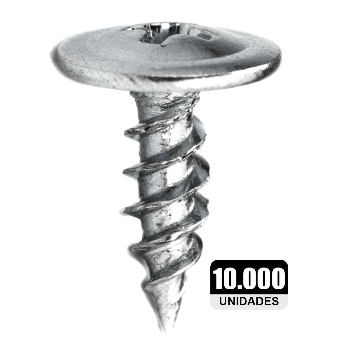 Parafuso Flangeado Ponta Agulha Drywall 4,2x13mm com 10.000 unidades, ideal para fixação segura em drywall. Parafuso de aço carbono com flange na cabeça, rosca fina e ponta agulha para fácil instalação em projetos de construção e montagem.