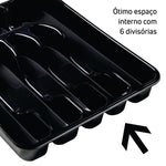 Porta Talheres Organizador com Tampa 35x30x5Cm 6 Divisórias - Organizador de talheres de plástico branco com 6 compartimentos para gaveta, ideal para manter a cozinha organizada e os talheres protegidos.