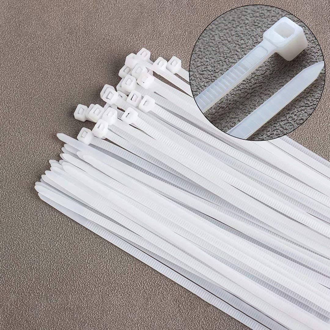 Abraçadeira de nylon branca Tradestar 3,6x300mm, pacote com 500 unidades, ideal para organizar e fixar cabos e fios em projetos de eletrônica, construção e automotivo.