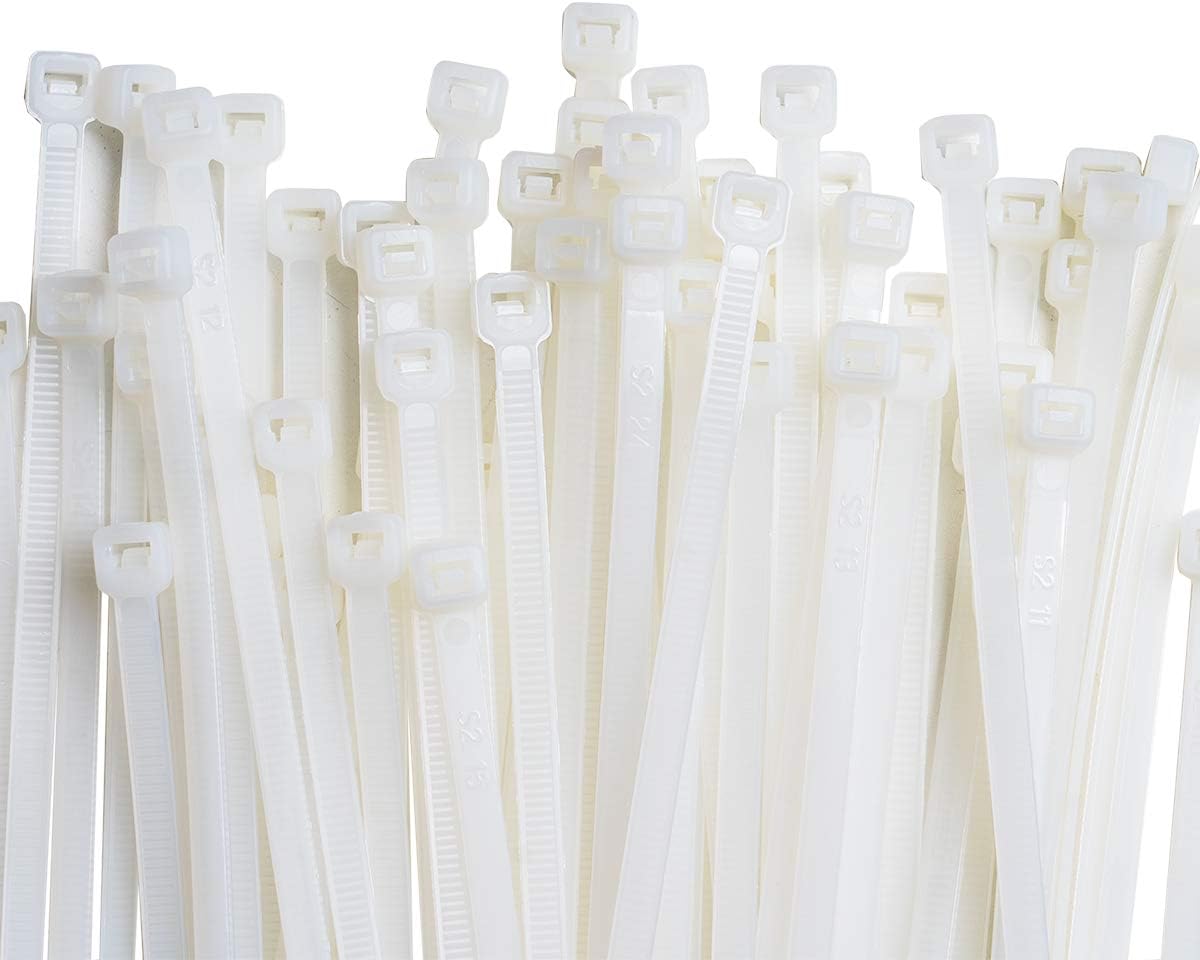 Abraçadeira de nylon branca Tradestar 7,6x250mm, pacote com 500 unidades, ideal para organizar e fixar cabos e fios em projetos de eletrônica, construção civil, jardinagem e automotivo.