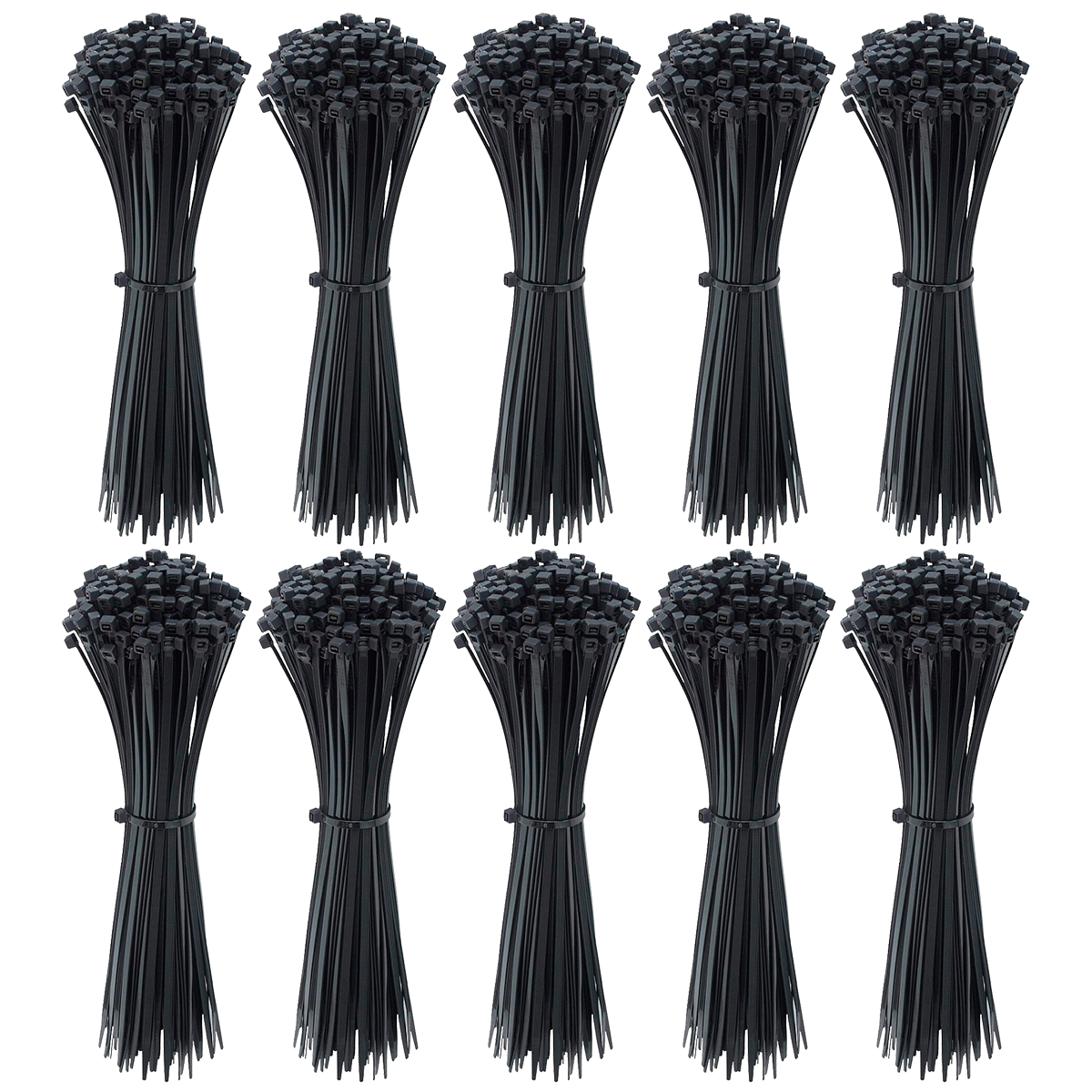 Abraçadeiras de nylon pretas Tradestar 3,6x150mm, pacote com 1000 unidades (10 pacotes de 100). Ideal para organizar e fixar cabos, fios e outros itens em eletrônica, construção civil, jardinagem e automotivo.