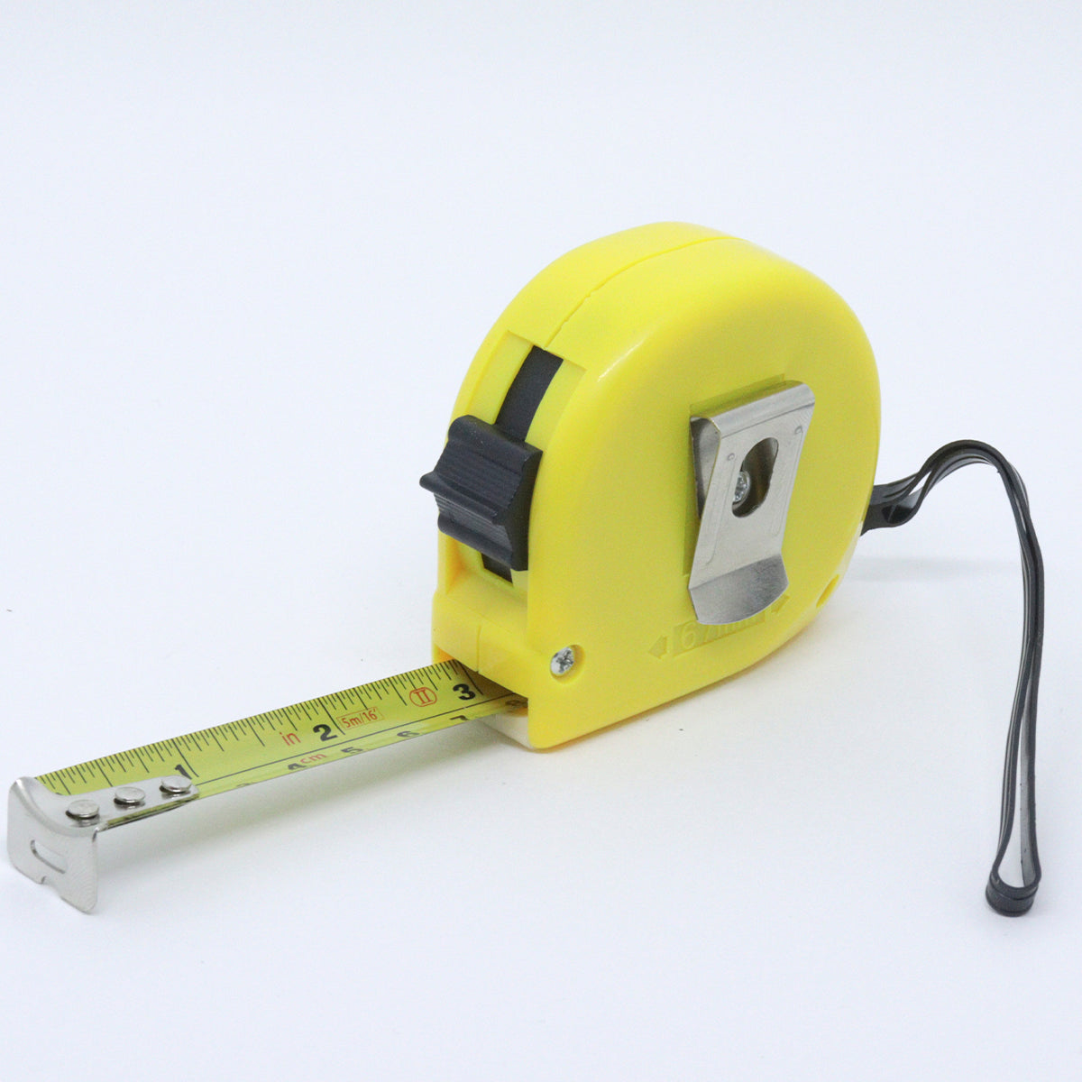 Kit 12 Trenas de Aço Metal 5m com Trava Profissional - Trena amarela com fita métrica de aço, corpo em ABS, ideal para medições precisas em construção e projetos. Inclui trava e correia para transporte.