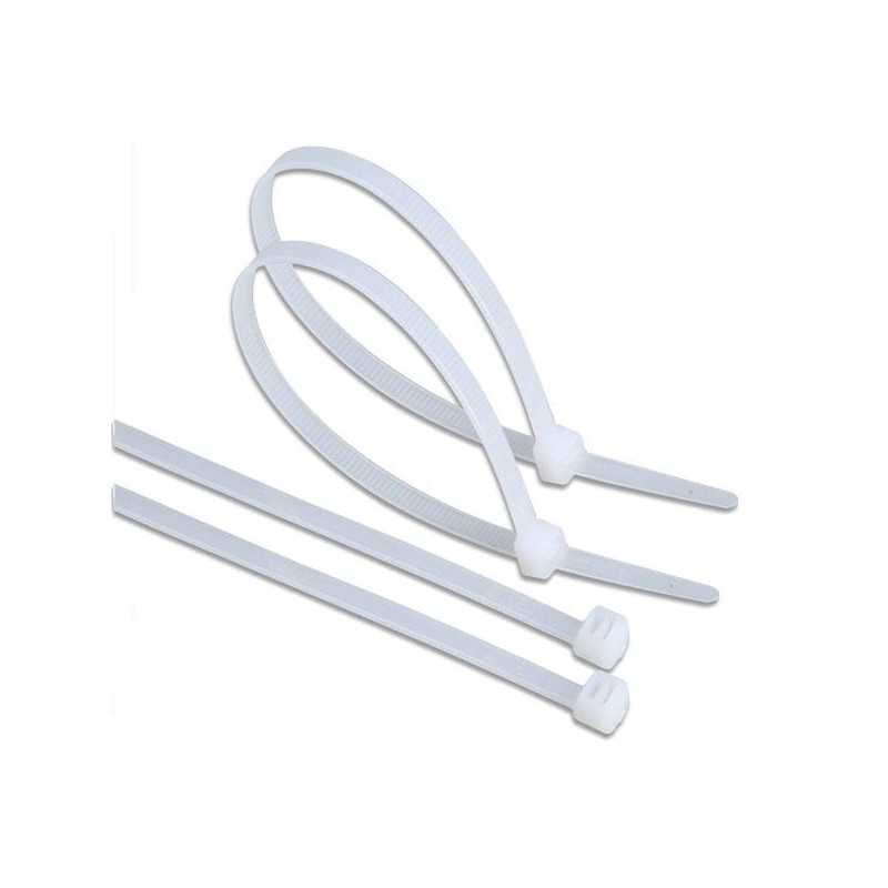 Abraçadeira de nylon branca Tradestar 7,6x400mm, pacote com 1000 unidades, ideal para organizar e fixar cabos e fios. Durável, versátil e fácil de usar, perfeita para eletrônica, construção e jardinagem.