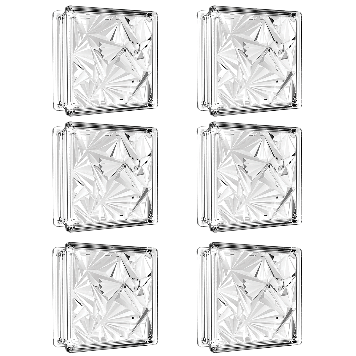Kit com 6 Tijolos Bloco de Vidro Flor Gelada 19x19x8 Tradestar, ideal para divisórias, paredes e projetos de design de interiores. Blocos de vidro transparentes com design floral, proporcionando claridade e elegância para ambientes internos e externos.