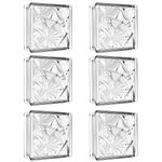 Kit com 6 Tijolos Bloco de Vidro Flor Gelada 19x19x8 Tradestar, ideal para divisórias, paredes e projetos de design de interiores. Blocos de vidro transparentes com design floral, proporcionando claridade e elegância para ambientes internos e externos.