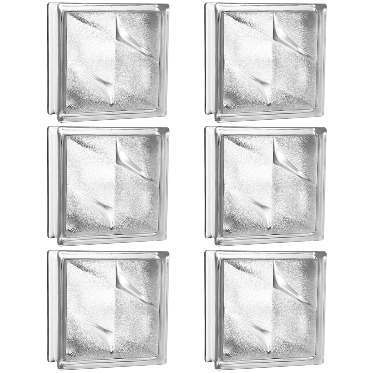 Kit 6 Tijolos Bloco de Vidro Rajada Opaca Tradestar 19x19x8 - Blocos de vidro quadrados transparentes com textura rajada, ideais para divisórias e paredes que permitem a passagem de luz natural. Perfeitos para projetos de design de interiores e construção.