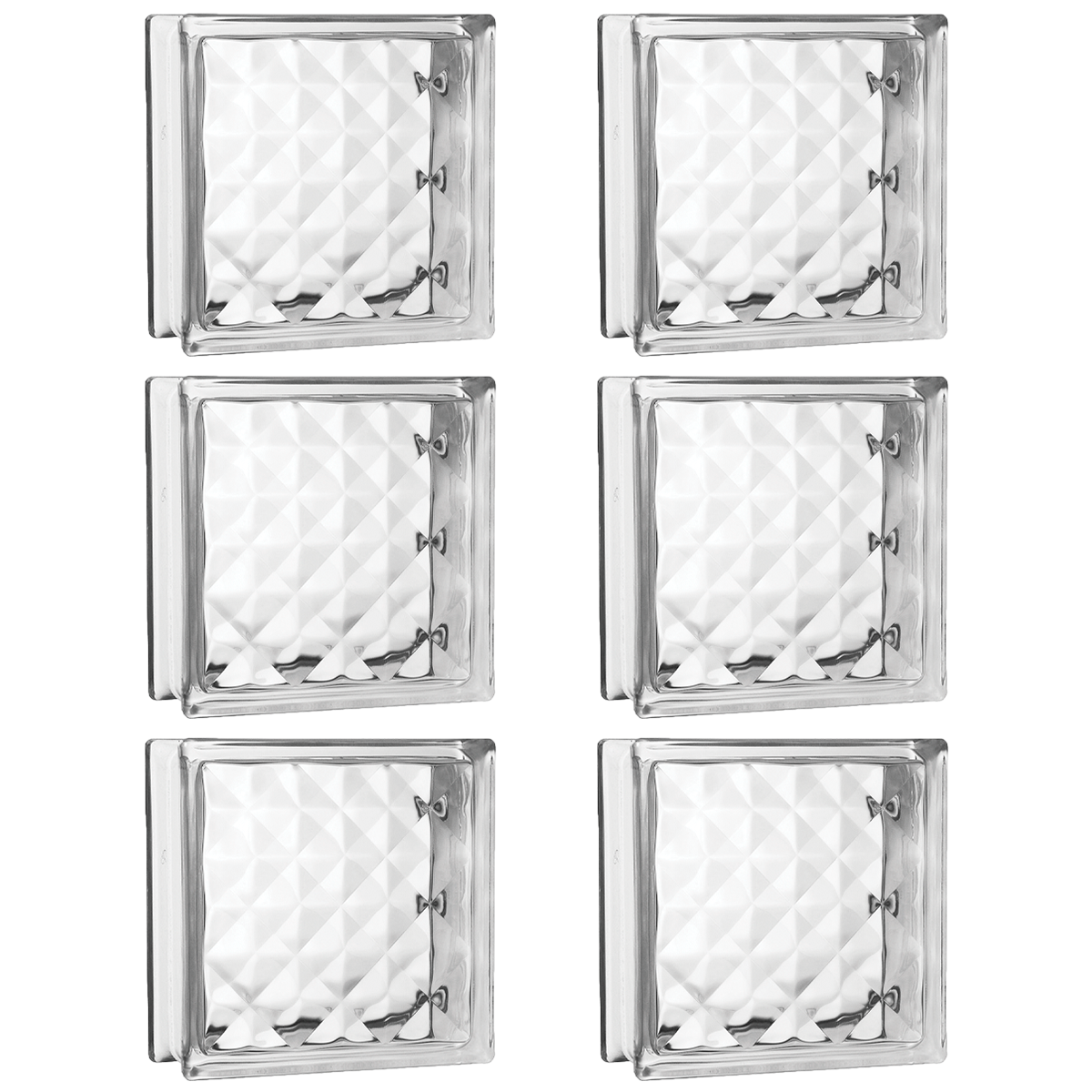 Kit 6 Tijolos Bloco de Vidro Xadrez 19x19x8 Tradestar - Blocos de vidro transparentes com design xadrez, ideais para divisórias e paredes que permitem a passagem de luz natural. Perfeitos para projetos de construção e decoração.