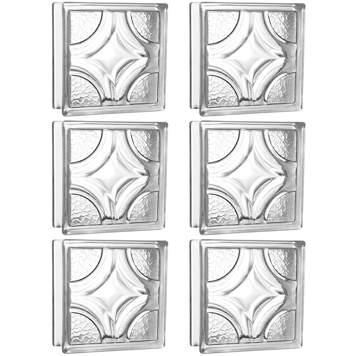 Kit 6 Tijolos Bloco de Vidro Estrelas 19x19x8 Tradestar - Blocos de vidro transparentes com design de estrela, ideais para divisórias e paredes que permitem a passagem de luz natural. Perfeitos para ambientes internos e externos, como cozinhas, banheiros e escadarias.
